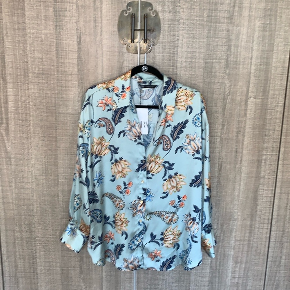 Zara‎ Floral Print Satin Shirt - Picture 8 of 17